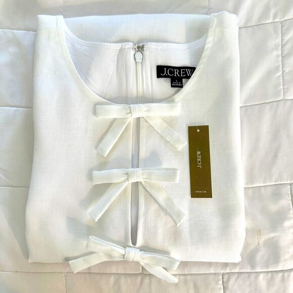 J. Crew Dress Bow Linen Shift Size Large • WHITE • NEW WITH TAGS • - Picture 5 of 10